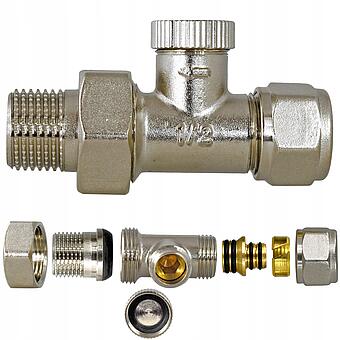 VO-12S-PEX, Zawór grzejnikowy odcinający 1/2" DN15 - PEX 16