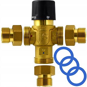 TMIX-25+ZS-25/25, Zawór mieszający termostatyczny 1" z pół-śrubunkami 1" 