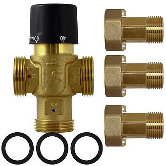 TMIX-25+ZS-25/20, Zawór mieszający termostatyczny 3/4" z pół-śrubunkami 3/4"